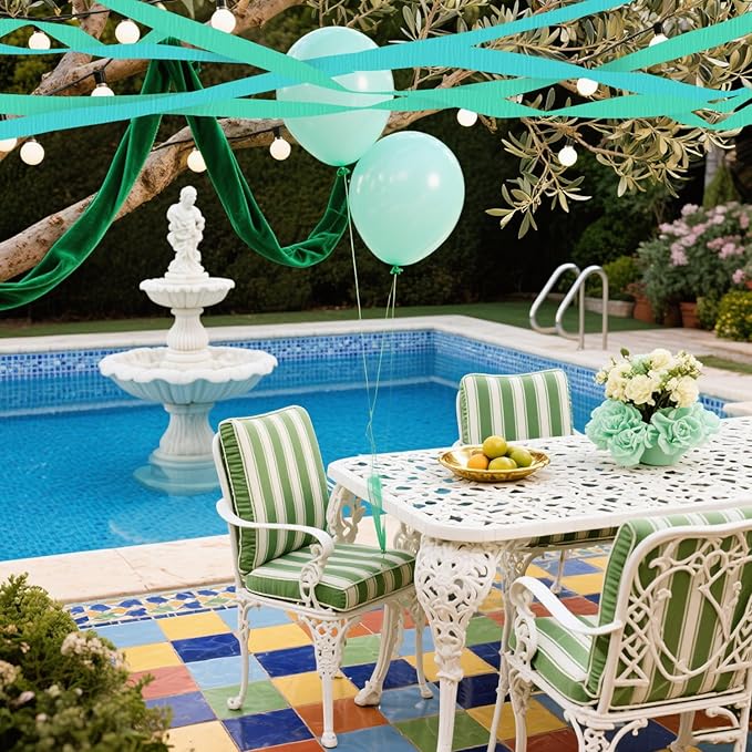 4 Crepe Paper Streamers Rolls, 328ft Pack of Mint Green and Blue Crepe Paper for Wedding Ocean Theme Engagements Birthday Party Decoration Supplies (1.8 inch x 82 ft/Roll)
