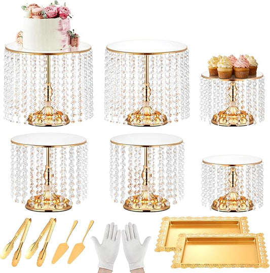12 Pieces Gold Cake Stand Set, Vintage Cake Display Stand with Crystal Edge and Cupcake Display Tray, Dessert Table Display Set for Wedding Party Baby Shower Anniversary Celebration