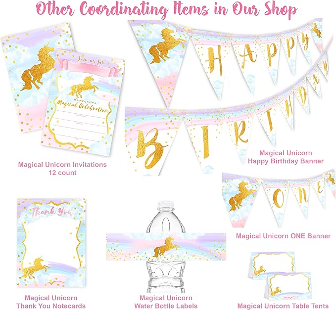 Magical Unicorn 12 LARGE Invitations - 12 Invitations + 12 Envelopes - DOUBLE SIDED