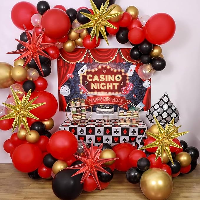 TONIFUL 8 Pcs Red Gold Foil Balloons Large Star Balloons Explosion Star Mylar Balloons for Party Backdrop Christmas New Year Birthday Wedding Baby Shower Anniversary Photo Booth Supplies