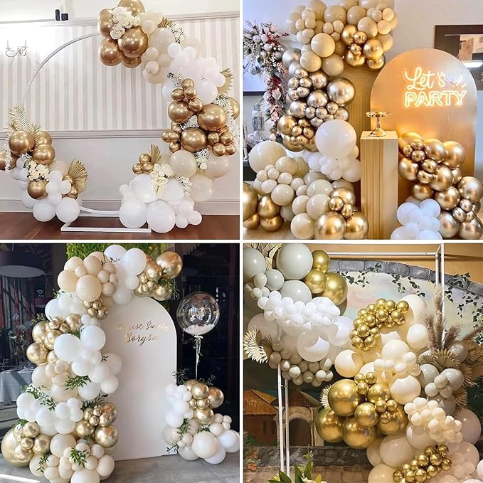 Beige White Gold Balloons, 60PCS Nude Metallic Champagne Gold Cream White Clear Balloon Ivory White Sand Transparent Neutral Balloons for Birthday Boho Wedding Anniversary Engagement Party Decoration