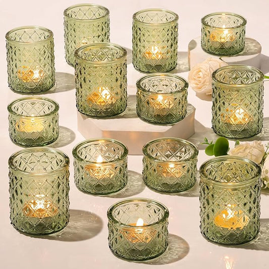 36 Pack Green Votive Candle Holders, Tea Lights Candle Holder for Spring Wedding Table Centerpiece, Green Candle Holders for Bridal Shower, Tea Party & Home Decor