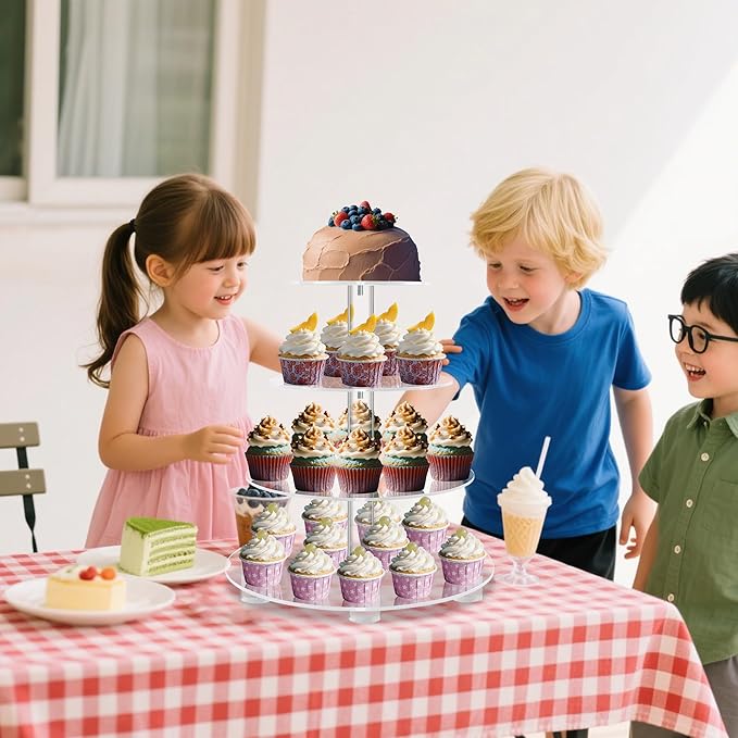 YestBuy Cupcake Stand 4 Tier Round Tower with Base, Acrylic Cupcake Holder, Clear, 38 Cupcakes, Wedding Birthday Pastry Display