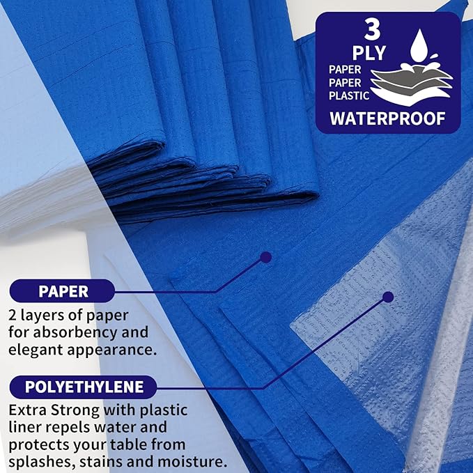 [6 Pack] Blue Square Tablecloths 54x54 Inch, Disposable Paper Table Cloth for Square and Round Tables, Waterproof 3-Ply Paper & Platic Table Cover for Holiday Party Gathering Graduation