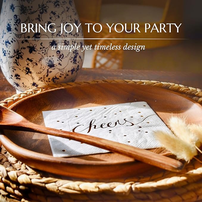 White and Gold Cocktail Napkins - Pack of 50 Disposable Bar Napkins - Wedding Baby Shower Birthday Graduation Dessert - 3 Ply - By Simple-Glee