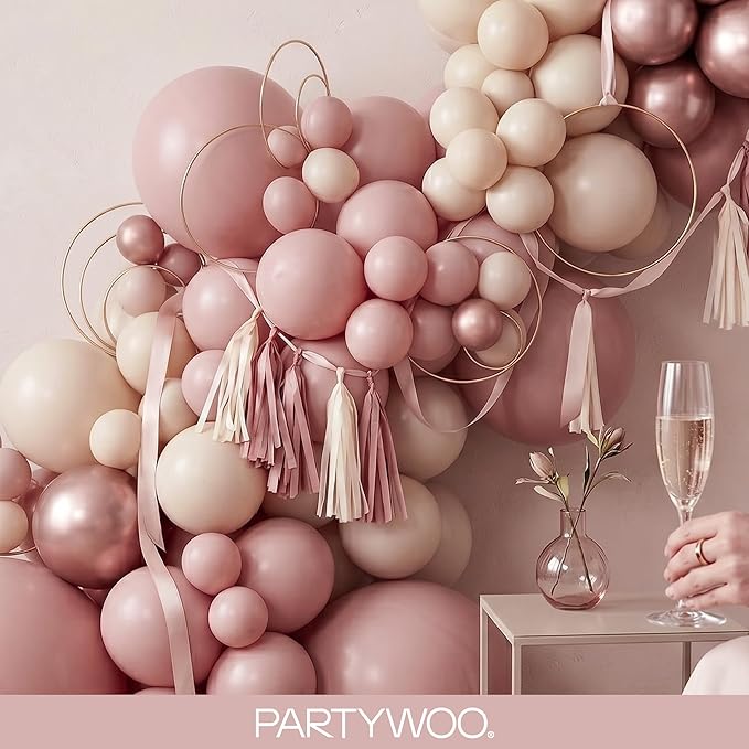 PartyWoo Dusty Pink Balloons 140pcs Different Sizes of 18 12 10 5 Inch Boho Blush Lilac Pink Latex Balloons for Birthday Baby Shower Graduation Anniversary Bachelorette Party Decorations Pink-F54