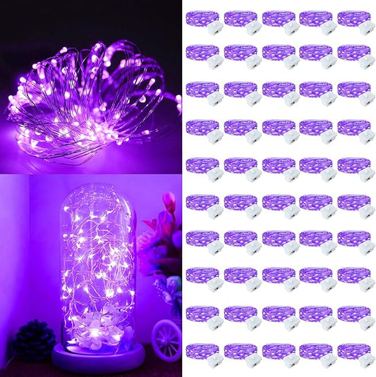 50Pack Fairy Lights Battery Operated, 7ft 20 LED 3 Modes Speed Twinkle Mini String Lights Waterproof Silver Wire Firefly Starry Lights for Mason Jars Wedding Party Christmas Decorations