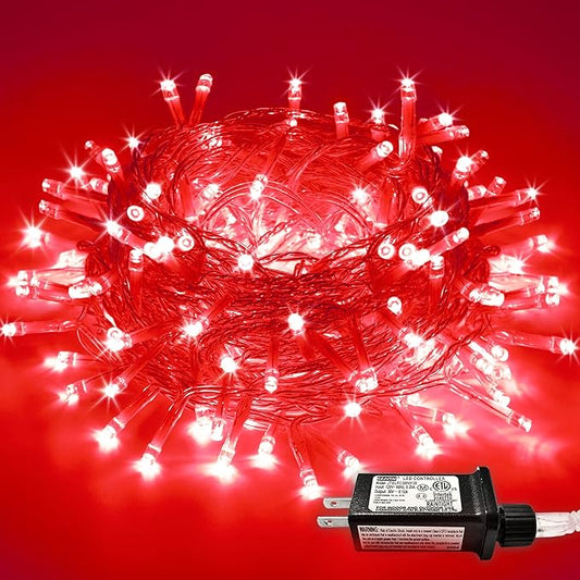 JMEXSUSS Red Valentines Day Decor Lights Clear Wire, 66ft 200 LED Red Christmas String Twinkle Fairy Lights Outdoor Indoor Plug in for Room Party Tree Valentines Day Decorations
