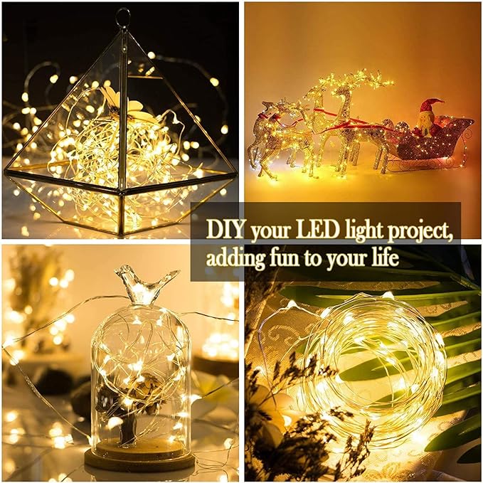 SmilingTown Battery Operated Fairy String Lights 24 Pack 20 LED 7.2ft Starry Firefly Copper Wire for Wedding Party Table Centerpiece Halloween Christmas Decorations (Warm White)