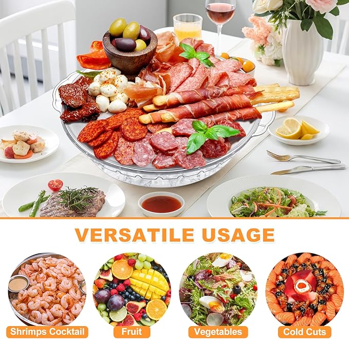 4-Pack 11.8" Chilled Serving Tray for Parties with Ice Underneath – Cold Platter for Fruit, Veggies, Seafood, Shrimp Cocktail, Appetizers – Buffet, Picnic, Outdoor Party Keep Food Cold Dish