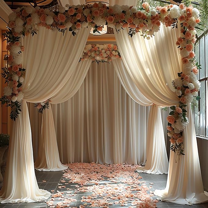 40x10ft Wrinkle Free Ivory Backdrop Curtain for Parties Soft Fabric Drapes Wedding Ivory Curtain Backdrop for Birthday Party Decorations Background for Photography 5x10ft,8 Panels