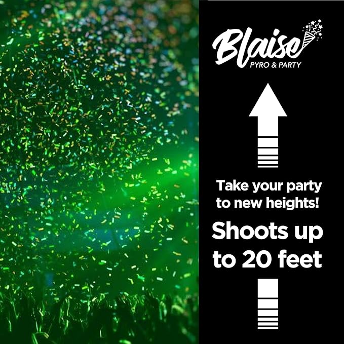 Blaise Pyro & Party Green Confetti Poppers - Easy to Use Paper Confetti Poppers for Weddings, Birthdays, Anniversaries, & More - 2 Pack, 12 Inch