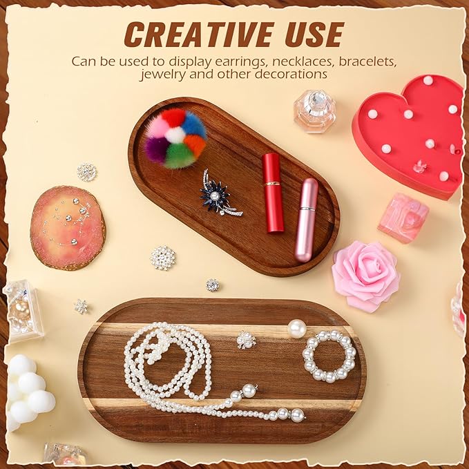Geetery 12 Pcs Wood Serving Trays 10 and 12 Inch Charcuterie Boards Oval Wooden Plates Serving Platter Cheese Dinner Plates Bulk for Dessert Snack Bread Fruit Appetizer Dishes(Acacia Wood)