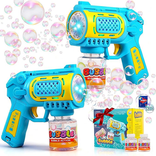 Bubble Gun Machine Toys for 3+ Year Old Boys Girls: 2 Pack with Bubble Solution, Kids Toys for Ages 3-5 4-6 5-7, Outdoor Outside Toy for Kids Ages 4-8, Gifts for Birthday