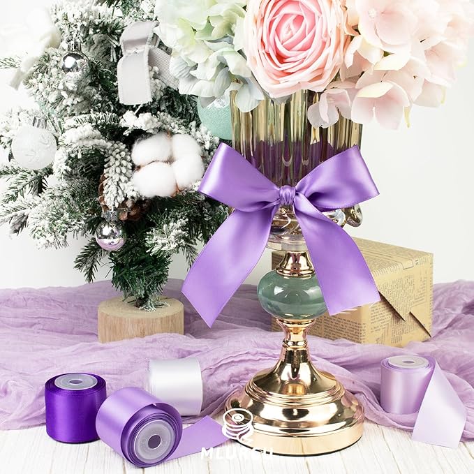 Purple Satin Ribbon 1-1/2 Inch x 60Yards Lavender/Lilac/Violet Double Faced Assorted Purple Ribbon for Christmas Gift Wrapping Wedding Invitations Flower Bouquet Bridal Shower Decor Hair Bows