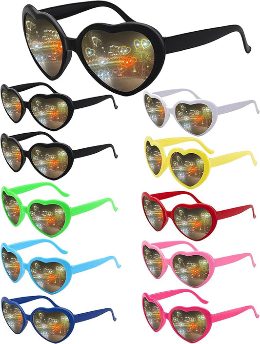 10 Pack Heart Sunglasses for Women Men Heart Effect Diffraction Glasses Oversized Bachelorette Party Sunglasses