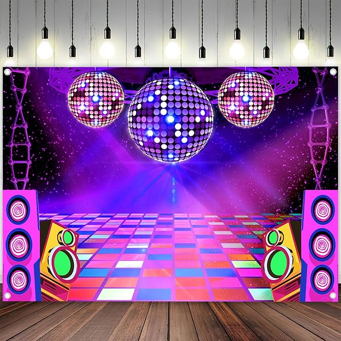 Dance Party Backdrop Retro 80s 90s Theme Stage Dance Ball Music Birthday Party Decoration DJ Photography Background 5X3 ft for Baby Shower Picture Photo Shoot Polyester Fabric, Green