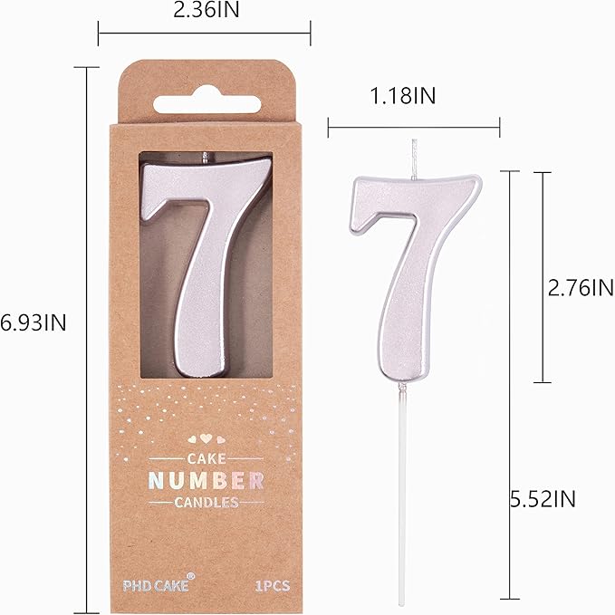 PHD CAKE 2.76 Inch Modern Rose Gold 7 Birthday Candles, Cake Number Candles for Party Celebration