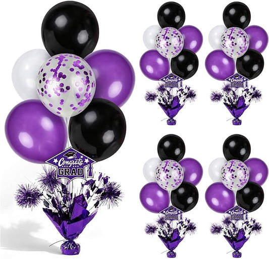 4 PCS Graduation Centerpieces for Tables Balloons Stand Holder Kit College Graduation Decorations 2026 Metallic Glitter Foil Balloon for Graduation Party Decorations Prom Send off Party Decor