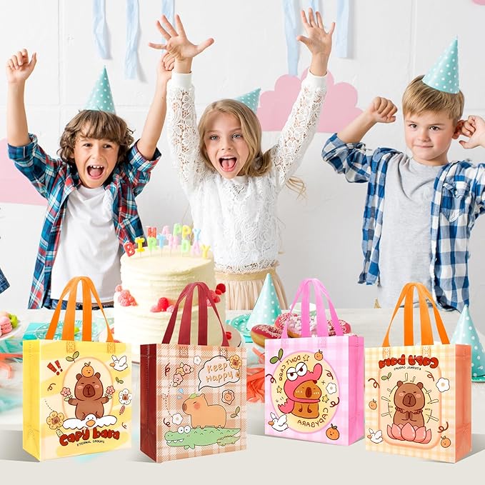 Pinsit 40 PCS Capybara Party Favors Bags, Non Woven Capybara Gift Bags, Cute Reusable Gift Bags with Handles for Boys Girls Birthday Baby Shower Party Supplies(03)