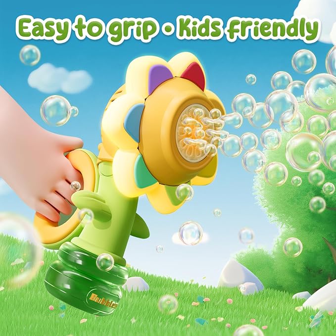 Rechargeable Flower Bubble Guns for Kids W/LED Lights & 10 Refill Solutions, Fun Swing Dance Bubble Maker Machine Blower Blaster Toys,Outdoor Summer Play, Easter, Birthday Party Favors & Gifts Pink