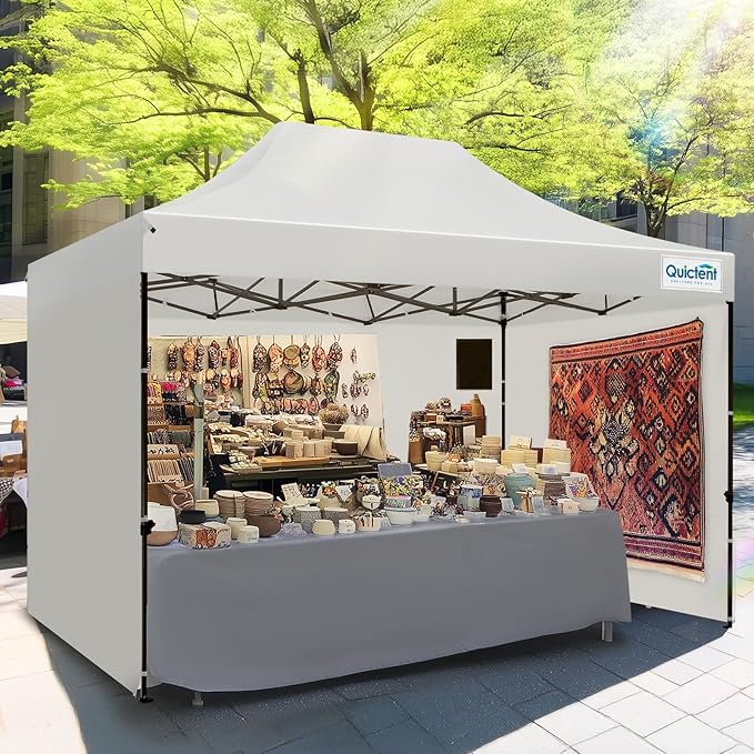 Quictent 10x15 Heavy Duty Pop up Canopy Tent with 3 Removable Sidewalls, Commercial Grade Instant Shelter with Wheeled Bag for Outdoor, Parties, Markets, 600D PU Coated UPF 50+ Sun Shield