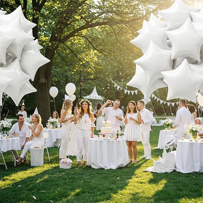 TONIFUL 15Pcs 18 Inch Large White Star Shape Foil Balloons Big White Stars Helium Mylar Ballons for Birthday Wedding Baby Shower Anniversary Engagement Party Decorations Supplies