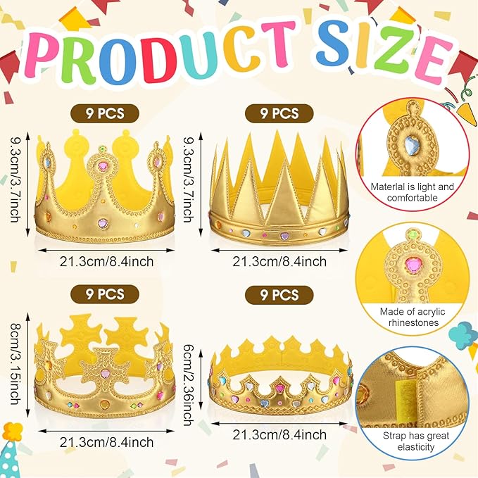 Yaomiao 66 Pieces Foam Princess Tiaras DIY Crowns Kids Party Favors Craft Girls Crystal Diamond Sticker Making Your Own Tiara(66 Pcs,Gold,Cute Style)