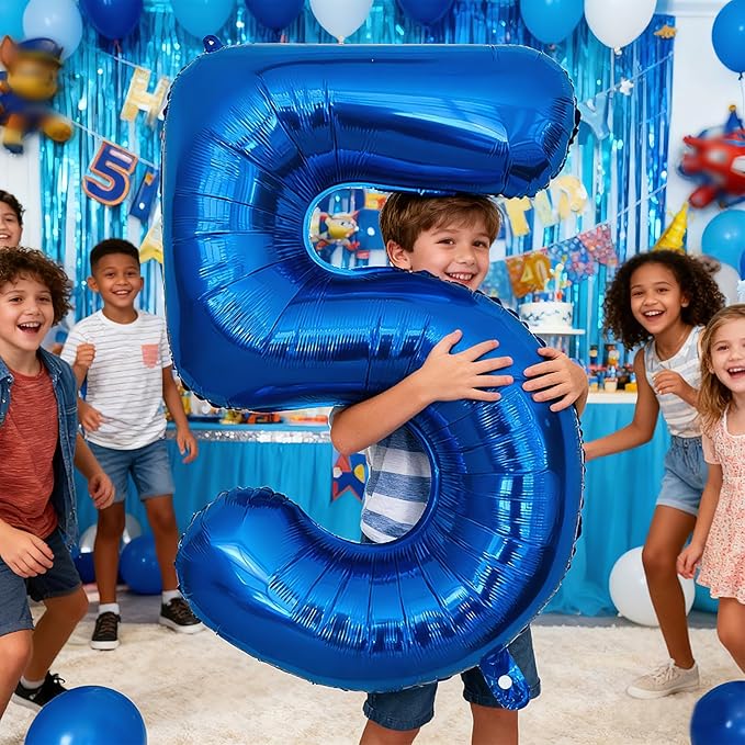 40 Inch Navy Blue 5 Balloon for 5th Birthday Party, Blue Five Number Balloon 15 25 35 45 55 65 Birthday Decorations for Boys Girls Men Women, Helium Giant Foil Number 5 Balloon