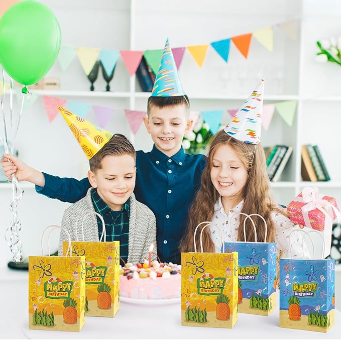 Camtoms 26 pcs Party Favor Bags, Small Gift Bags with Handles, Bulk Goodie Bags, Paper Party Bags (13 blue / 13 yellow)