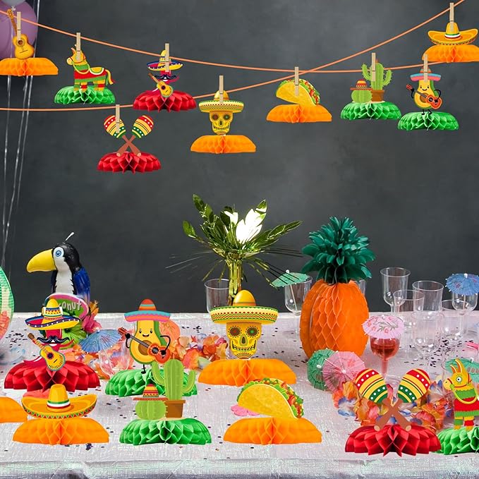 Cinco de Mayo Decorations 9 Pcs Fiesta Table Centerpieces, Mexican Party Decorations Table Toppers Set, Fiesta Party Supplies for Taco Bar Birthday Celebrations, Mexican Fiesta Party Decor