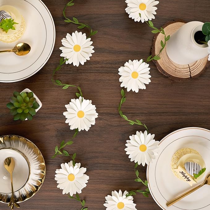2PCS Daisy Flower Garlands, Daisy Banner Garland White Flower Hanging Garland Banner Groovy Hippie Boho Birthday Decorations for Nursery Wedding Decor