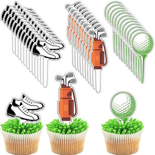 Golf Theme Cupcake Toppers Golf Shoe Cupcake Picks Golf Bag Toothpicks Golf Ball Birthday Cake Decorations for Baby Shower Party Favors Supplies (48 Pcs)