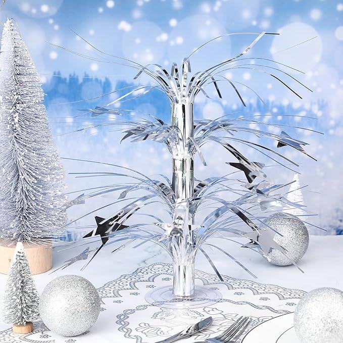 6 Pcs Silver Centerpieces for Tables Star Party Decorations Metallic Foil Spray Centerpieces for Graduation Birthday Event Photo Booth Props, 8.7 Inch Tall