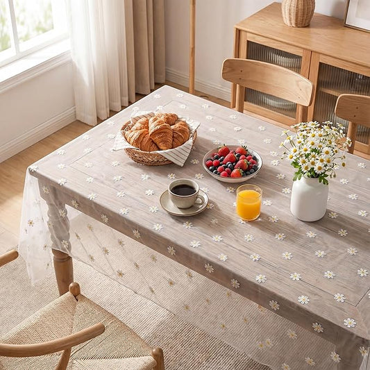 Horaldaily White Embroidery Daisy Spring Summer Gauze Tablecloth 60×84 Inch Rectangular, Seasonal Tulle Table Cover, Garden Party Decorations for Wedding, Party, Holiday Dining