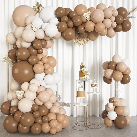 Ouddy Life 156Pcs Brown Balloons Garland Arch Kit, DIY 18"12"10" Coffee Brown Blush Nude Balloons for Neutral Woodland Teddy Bear Baby Shower Wedding Jungle Safari Birthday Party Decorations