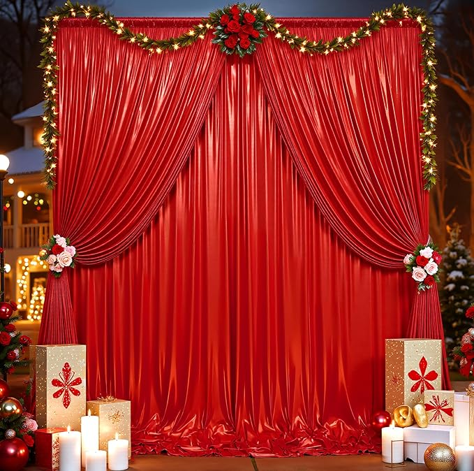 10ftx10ft Red Sequin Backdrop Curtain for Parties, Wrinkle Free Thick Glitter Sparkle Photo Backdrop Drapes 2 Panels 5x10FT Shimmer Back Drop Cloth for Valentine's Day Wedding Photography Background