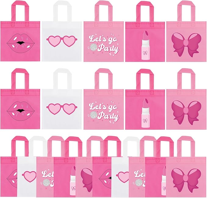 FHzytg 20Pcs Pink Girl Party Favor Bags, Hot Pink Princess Party Candy Bags Gift Bags Pink Theme Party Treat Goodie Bags for Princess Birthday Baby Shower Bachelorette Party Decorations