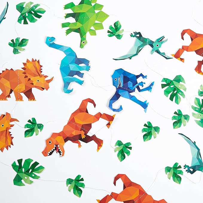 Cheerland Dinosaur Birthday Decorations Jurassic Dinosaur Party Decorations Hanging T-Rex Raptors Triceratops Pterodactyl Brachiosaurus Garland Geometric Dino Party Jurassic Theme Backdrop Pack of 6
