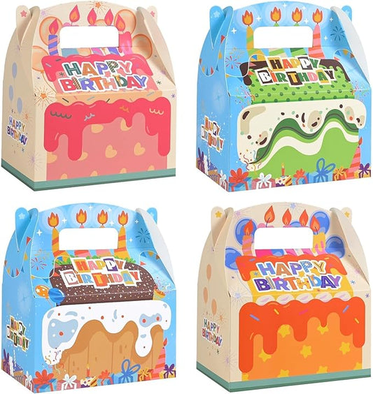 WERNNSAI 12 Pack Birthday Party Favor Boxes - Happy Birthday Party Decorations Candy Boxes for Girls Boys Gift Wrapping Cake Goodies Bags with Handle for Party Supplies