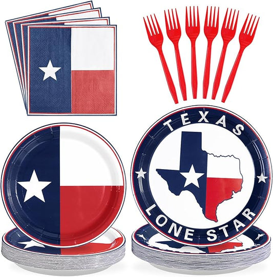 96Pcs Texas State Flag Party Decorations Texas State Theme Party Paper Plates Napkins Tableware Set 4th of July National Favors for Patriotic Independence Day Birthday Gathering Supplies Serves 24