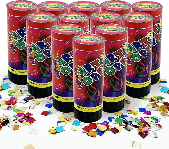 12 PCS Confetti Poppers Cannons for Wedding Birthday Graduation Baby Shower Anniversary Christmas New Year's Kids Fun Party Supplies Decorations and Favors