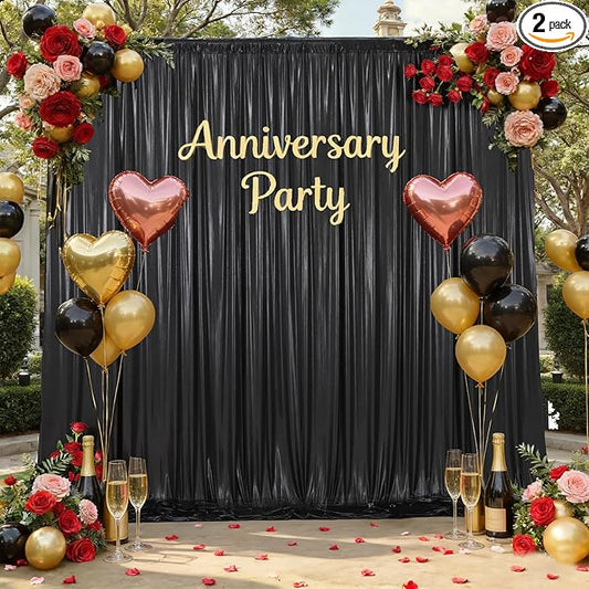 10x10ft Black Backdrop Curtains Glitter Sequin Photo Backdrop Curtain Fabric Black Shimmer Drapes Backdrop Bridal Baby Shower Wedding Birthday Party Photography Backdrops Photoshoot 5x10FT, 2 Panels