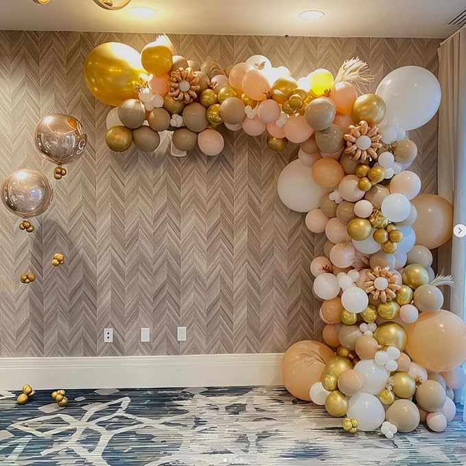 HILAVO Rose Gold Balloon Arch Kit Nude Light Pink Gold Confetti Party Balloon Garland Metallic Pink White Pastel Orange Balloons for Women Princess Baby Shower Bridal Wedding Brithday Party Decor