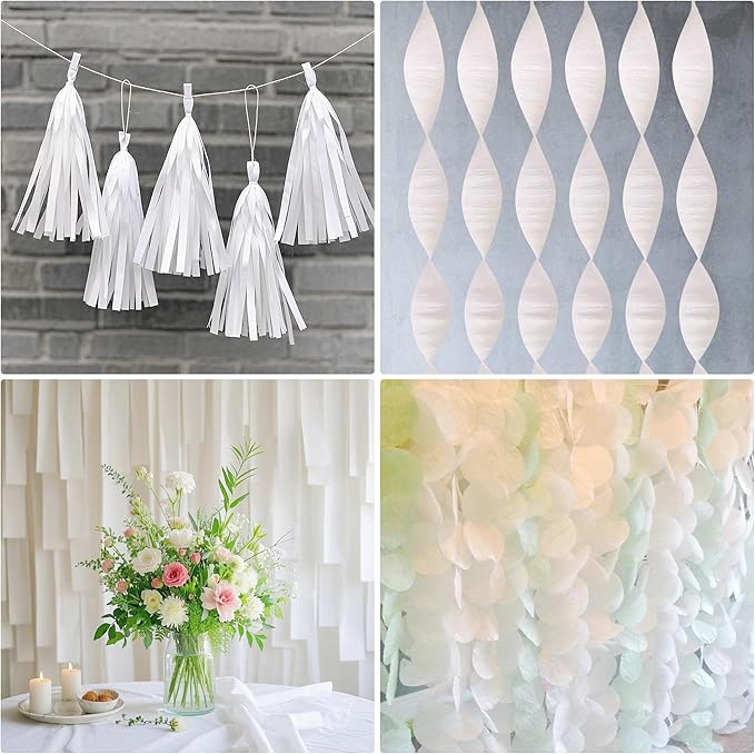 White Streamers Party Decorations, 2.2" x 123 Ft, 6 Rolls White Crepe Paper Streamers Party Supplies for Birthday Bridal Baby Shower Bachelorette Graduation Wedding Decorations, DIY Crafts