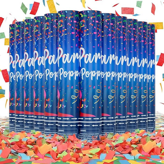 Confetti Cannon 12Inch Confetti Poppers 12 Pack Multicolor Party Poppers Confetti Shooters Air Compressed Color Popper Cannon Bulk for Graduation New Years Eve Birthday Wedding Indoor and Outdoor
