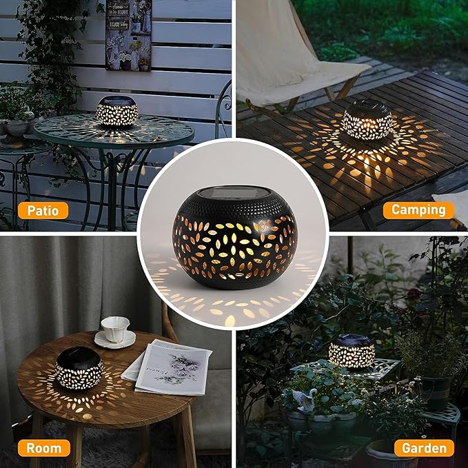 Solar Table Lanterns Outdoor Waterproof - LED Lamp Black Metal Table top Lights -Solar Powered Decorative Lantern for Desk Patio Garden Pathway Yard