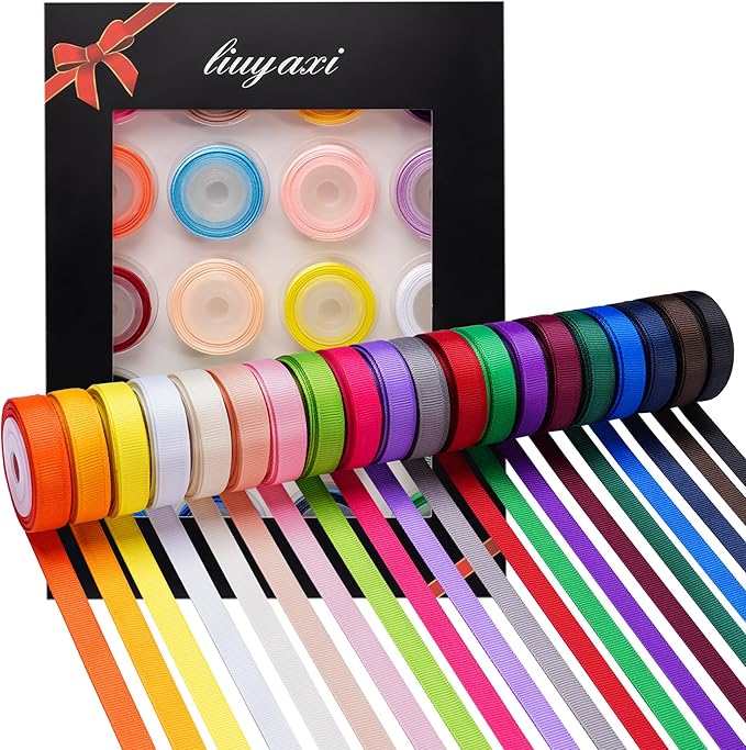 LIUYAXI 100 Yards Solid Grosgrain Ribbon, 3/8" X 5 Yard/Roll, 20 Colors Rainbow Multicolor Fabric Ribbons Roll Perfect for Crafts Gifts Wrapping Flower Bouquet Hair Bows & Other Projects