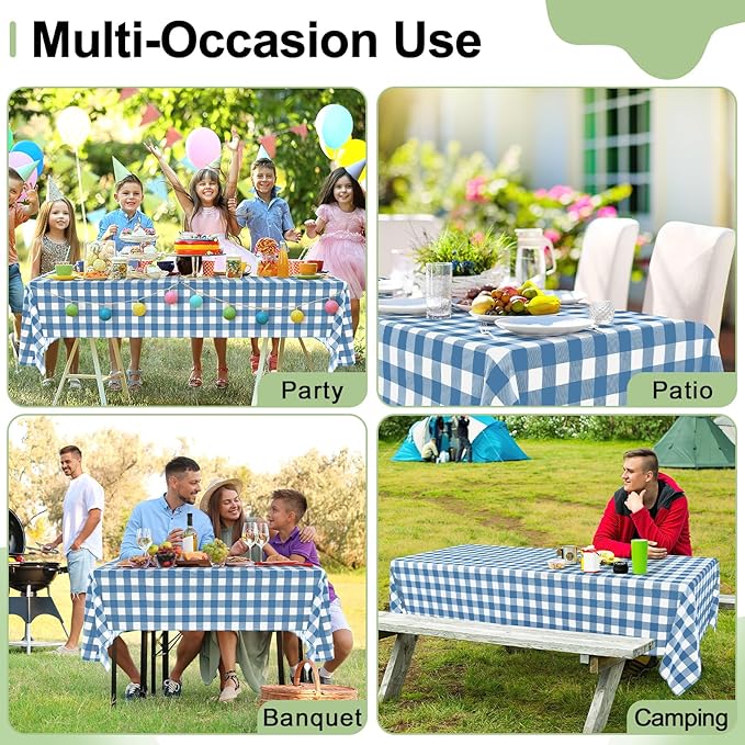 misaya 4 Packs Buffalo Disposable Table Cloth, 54 x 108 Inch Waterproof Plastic Tablecloth, Rectangle Aquamarine and White Checkered Table Covers for Picnic, Birthday, Party