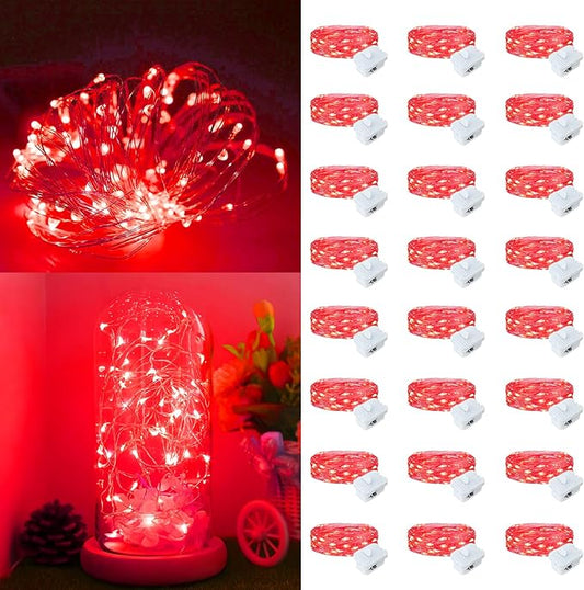 24Pack Fairy Lights Battery Operated, 7ft 20 LED 3 Modes Speed Twinkle Mini String Lights Waterproof Silver Wire Firefly Starry Lights for Mason Jars Wedding Party Christmas Decorations
